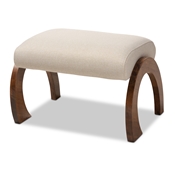 Baxton Studio Sandrine Modern and Contemporary Light Beige Fabric Upholstered Walnut Brown Finished Wood Ottoman